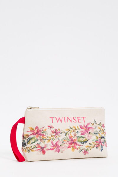 TWINSET 251LB7ABB Pochette in canvas stampa fiori madreperla