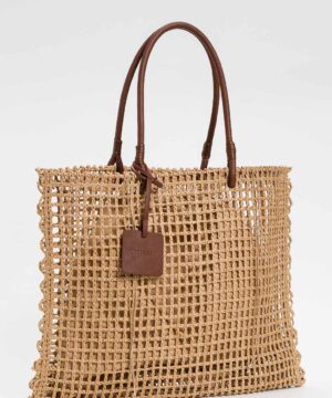 TWINSET 251LB7ADD Borsa shopper beige effetto paglia
