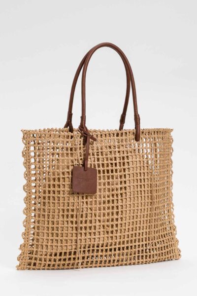 TWINSET 251LB7ADD Borsa shopper beige effetto paglia