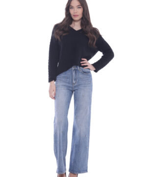MIMÌ MUÀ Firenze ZDAL-2674 Jeans a palazzo blu con borchie