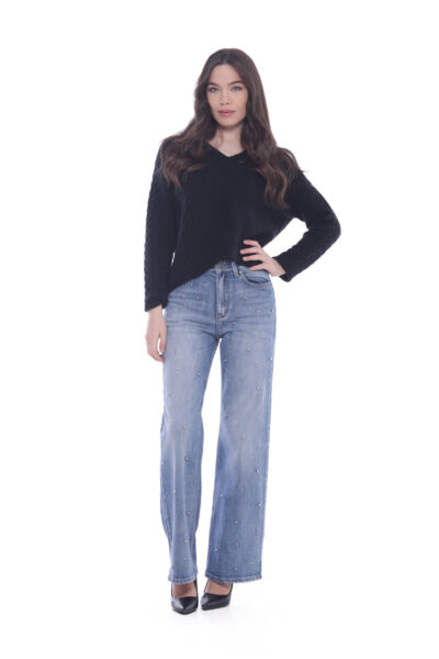 MIMÌ MUÀ Firenze ZDAL-2674 Jeans a palazzo blu con borchie