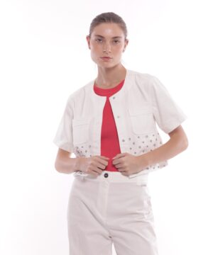 MIMÌ MUÀ Firenze ZDAM-6550 Giacca di jeans bianco con rivetti