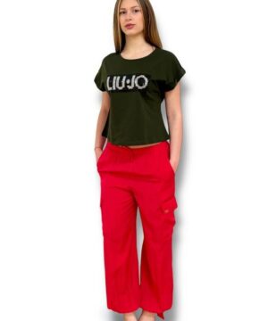 LIU JO VA5165T2920 Pantalone cargo rosso in tessuto navetta