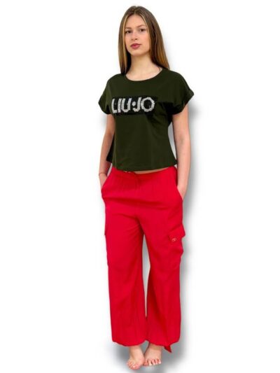 LIU JO VA5165T2920 Pantalone cargo rosso in tessuto navetta