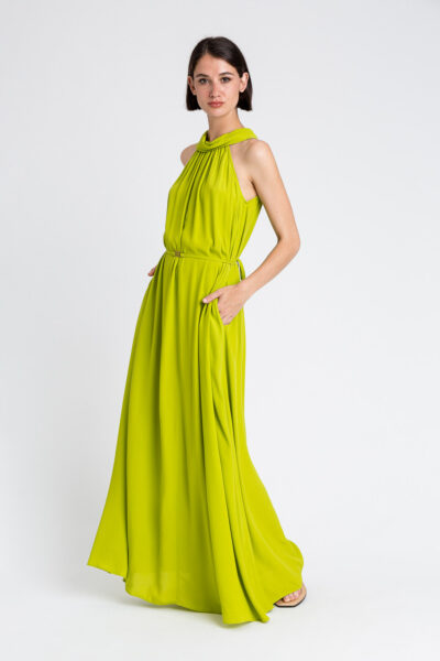 TWINSET 251LB2ECC Abito halter lungo verde in crêpe