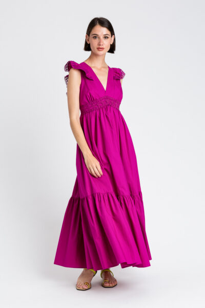 TWINSET 251LB2KFF Abito lungo magenta in popeline
