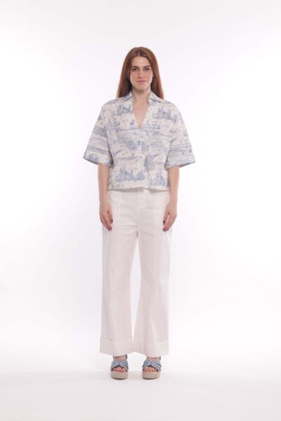 MIMÌ MUÀ Firenze ESAM-2729 Pantalone palazzo in gabardina bianco