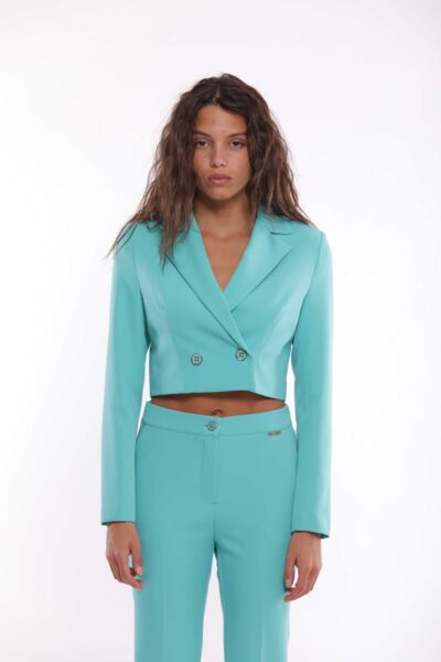 MIMÌ MUÀ Firenze ESAM-6522 Giacca cropped tecnico turchese