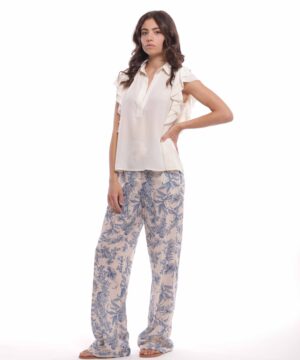 MIMÌ MUÀ Firenze MRAM-2760 Pantalone palazzo toile de jouy azzurro