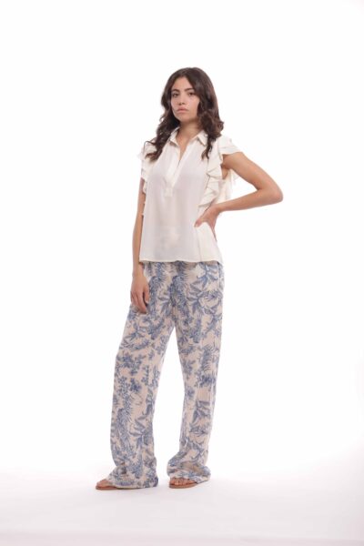 MIMÌ MUÀ Firenze MRAM-2760 Pantalone palazzo toile de jouy azzurro