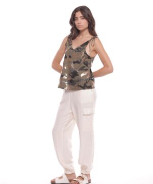 MIMÌ MUÀ Firenze MRAM-2775 Pantalone cargo panna con borchie