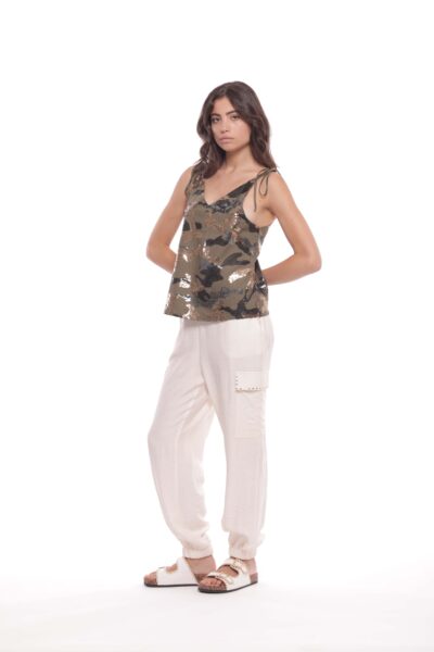 MIMÌ MUÀ Firenze MRAM-2775 Pantalone cargo panna con borchie