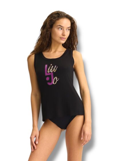 LIU JO VA5195JS360 Top ecosostenibile nero con logo e strass