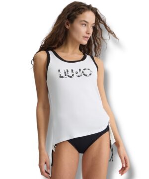 LIU JO VA5138JS360 Top ecosostenibile bianco con logo e perle