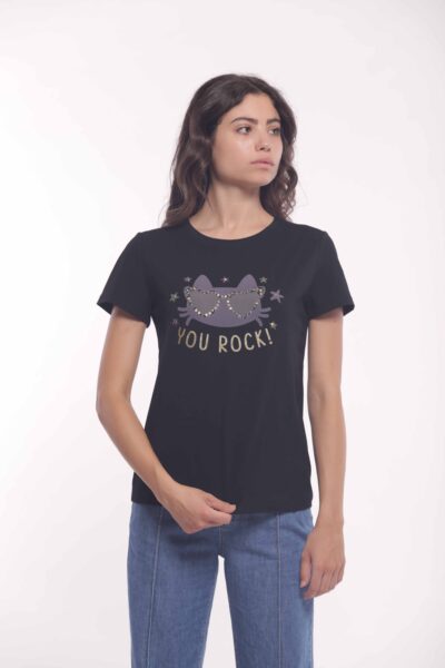 MIMÌ MUÀ Firenze SFAM-1761 T-shirt nero "You Rock"