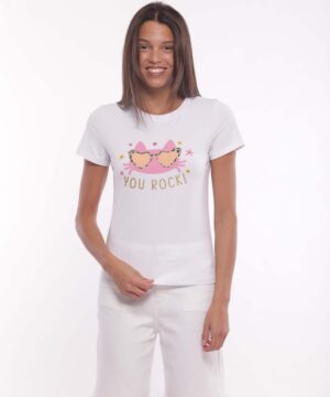 MIMÌ MUÀ Firenze SFAM-1761 T-shirt bianco "You Rock"
