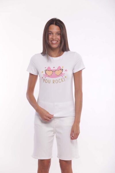 MIMÌ MUÀ Firenze SFAM-1761 T-shirt bianco "You Rock"