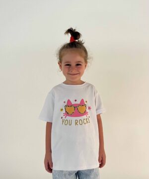 MIMÌ MUÀ Firenze SFAM-1762 T-shirt bianco "You Rock" bambina