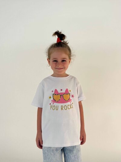 MIMÌ MUÀ Firenze SFAM-1762 T-shirt bianco "You Rock" bambina