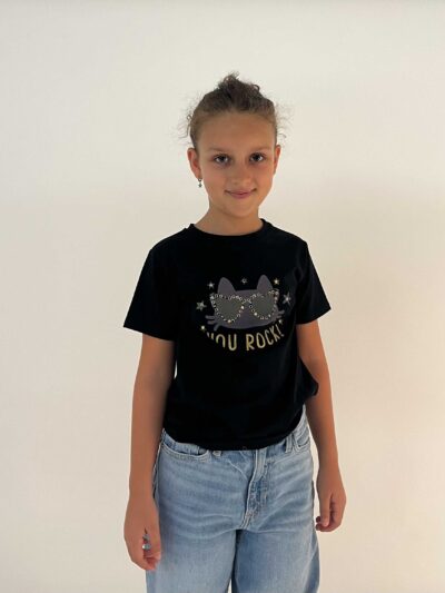 MIMÌ MUÀ Firenze SFAM-1762 T-shirt nero "You Rock" bambina
