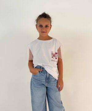 MIMÌ MUÀ Firenze SFAM-1764 T-shirt bianco "Feeling lucky" bambina