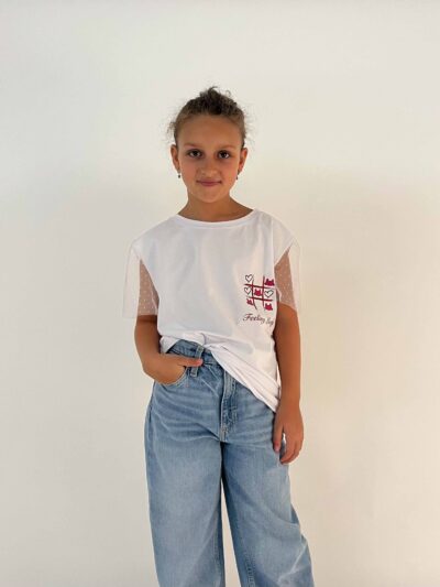 MIMÌ MUÀ Firenze SFAM-1764 T-shirt bianco "Feeling lucky" bambina
