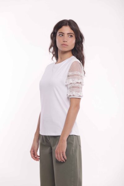 MIMÌ MUÀ Firenze SFAM-1792 T-shirt bianco maniche trasparenti