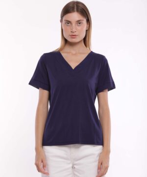 MIMÌ MUÀ Firenze SFAM-1795 T-shirt blu con dettagli georgette