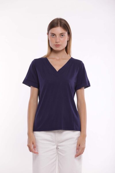 MIMÌ MUÀ Firenze SFAM-1795 T-shirt blu con dettagli georgette