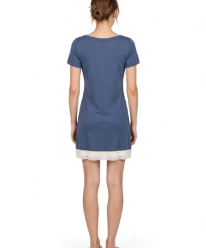 Alternative view of Pepita – Maxi T-Shirt "Blu Jeans/Bianco" in Fresca Viscosa con Ricamo "LOVE" in Pizzo Floreale, Mezze Maniche e Doppia Balza in Plissè