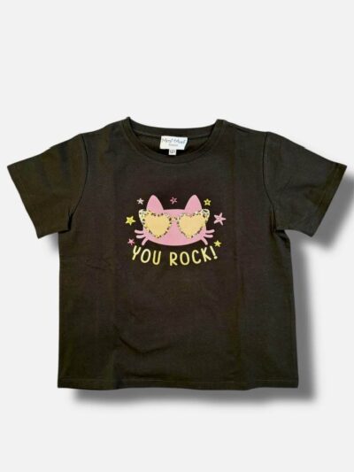 MIMÌ MUÀ Firenze SFAM-1762 T-shirt nero "You Rock" bambina