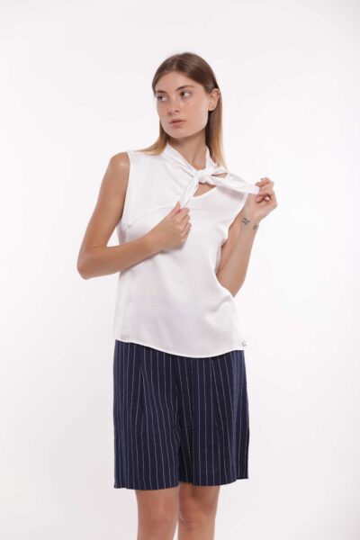 MIMÌ MUÀ Firenze ARAM-1801 Top bianco in raso con nodo