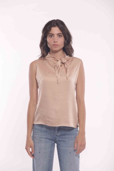 MIMÌ MUÀ Firenze ARAM-1801 Top beige in raso con nodo
