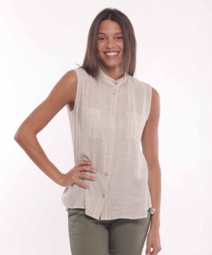 MIMÌ MUÀ Firenze FFAM-1812 Camicia beige a righe jacquard