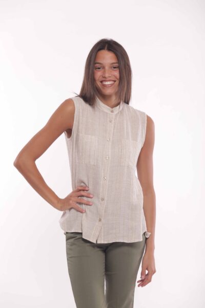MIMÌ MUÀ Firenze FFAM-1812 Camicia beige a righe jacquard