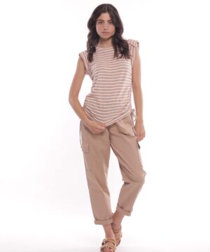 MIMÌ MUÀ Firenze LSAM-2746 Pantalone cargo beige in gabardina