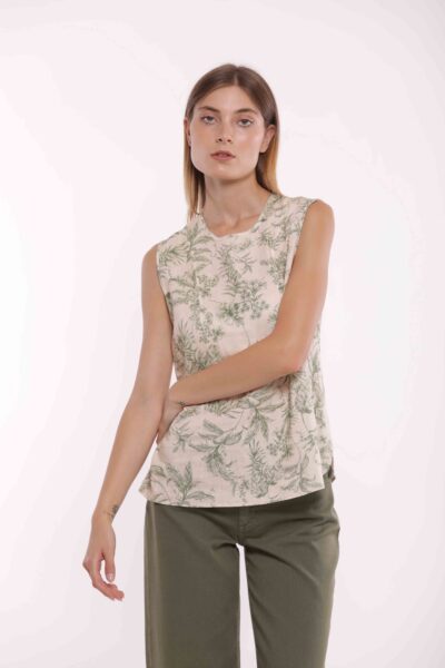 MIMÌ MUÀ Firenze MRAM-1840 Top verde fantasia toile de Jouy