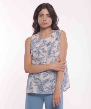 MIMÌ MUÀ Firenze MRAM-1840 Top azzurro fantasia toile de Jouy