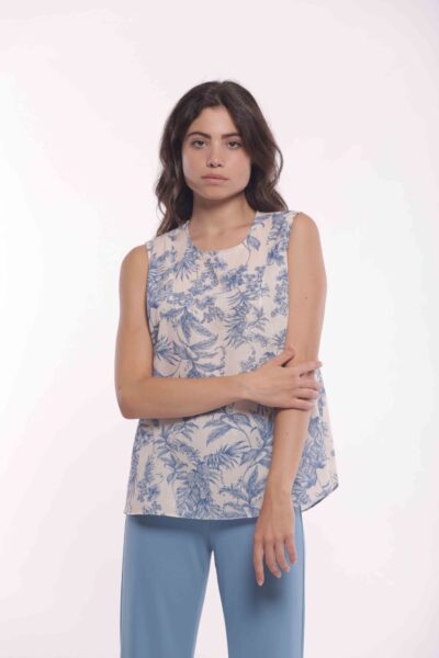 MIMÌ MUÀ Firenze MRAM-1840 Top azzurro fantasia toile de Jouy