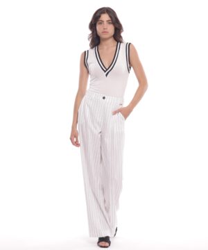MIMÌ MUÀ Firenze MRAM-2762 Pantalone palazzo gessato bianco