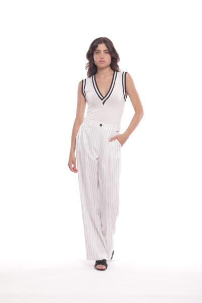 MIMÌ MUÀ Firenze MRAM-2762 Pantalone palazzo gessato bianco