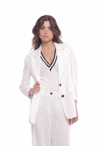 MIMÌ MUÀ Firenze MRAM-6536 Giacca lunga bianco gessata