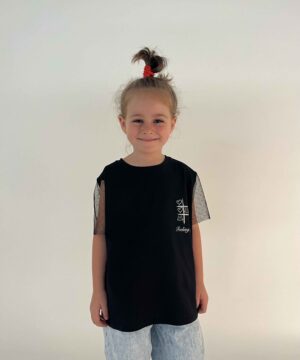 MIMÌ MUÀ Firenze SFAM-1764 T-shirt nero "Feeling lucky" bambina