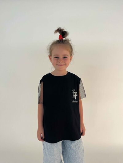 MIMÌ MUÀ Firenze SFAM-1764 T-shirt nero "Feeling lucky" bambina