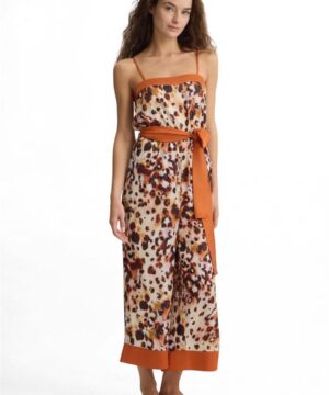 LIU JO VA5149TS806 Tuta lunga in raso fantasia animalier