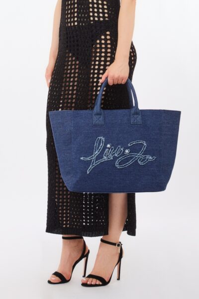 LIU JO VA5208D0001 Shopper blu denim con logo