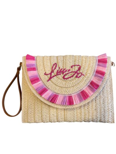 LIU JO VA5212T6476 Pochette in paglia con frange rosa