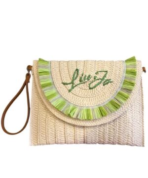 LIU JO VA5212T6476 Pochette in paglia con frange verdi