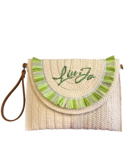 LIU JO VA5212T6476 Pochette in paglia con frange verdi