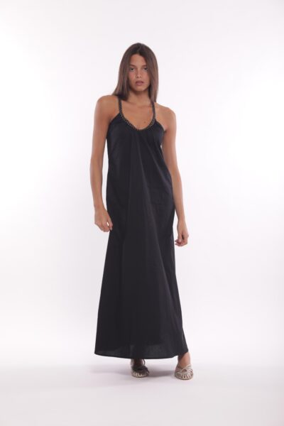 MIMÌ MUÀ Firenze ESAM-4390 Abito lungo nero spalline trecce